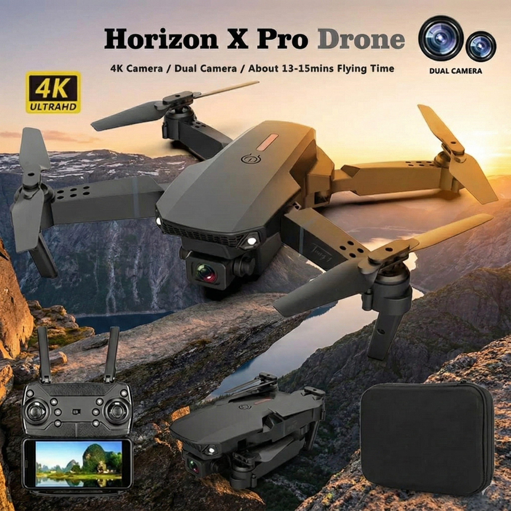 HorizonX Pro Dron Plegable con Doble Cámara 4K